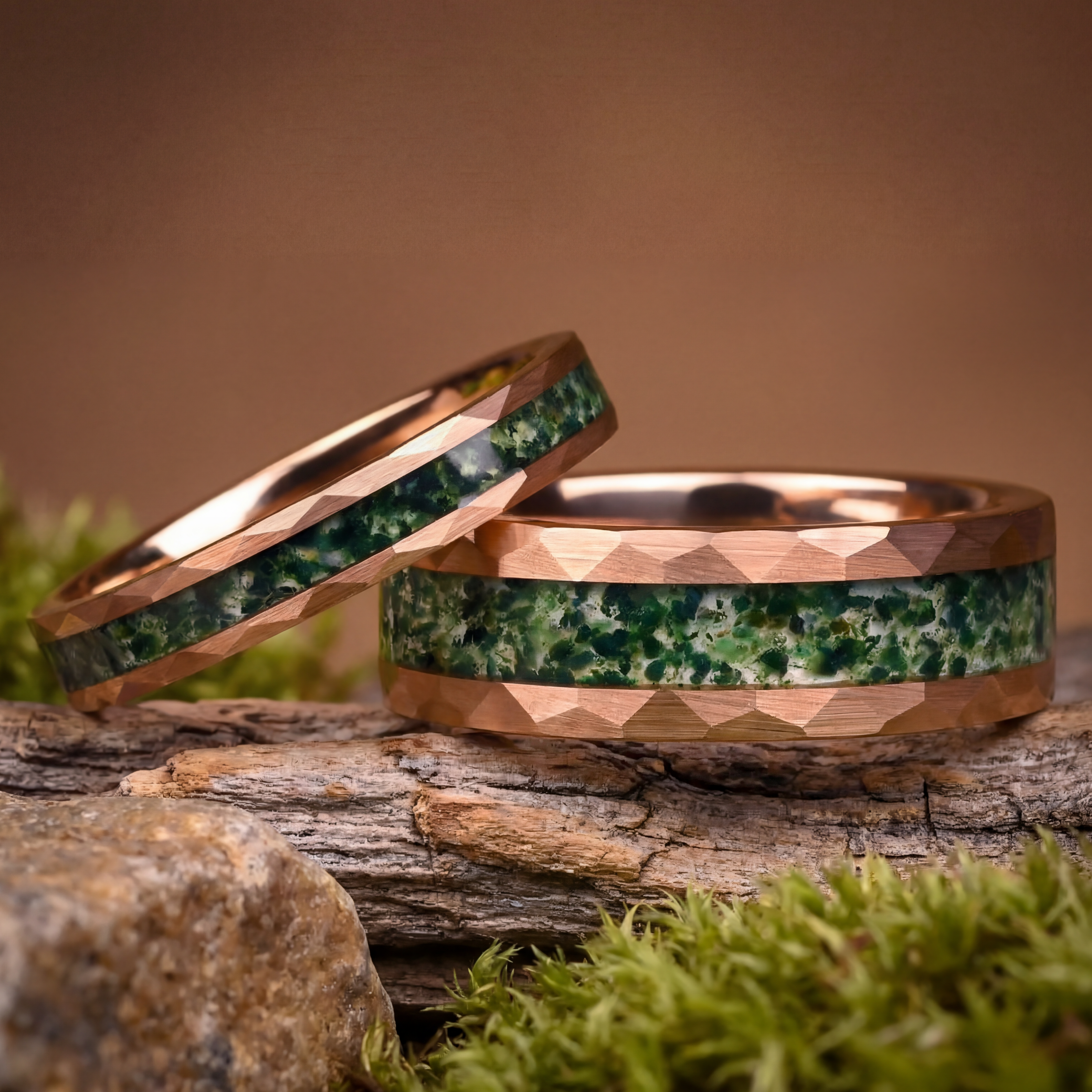 Sonnenwende - Moosachat Ringe Set
