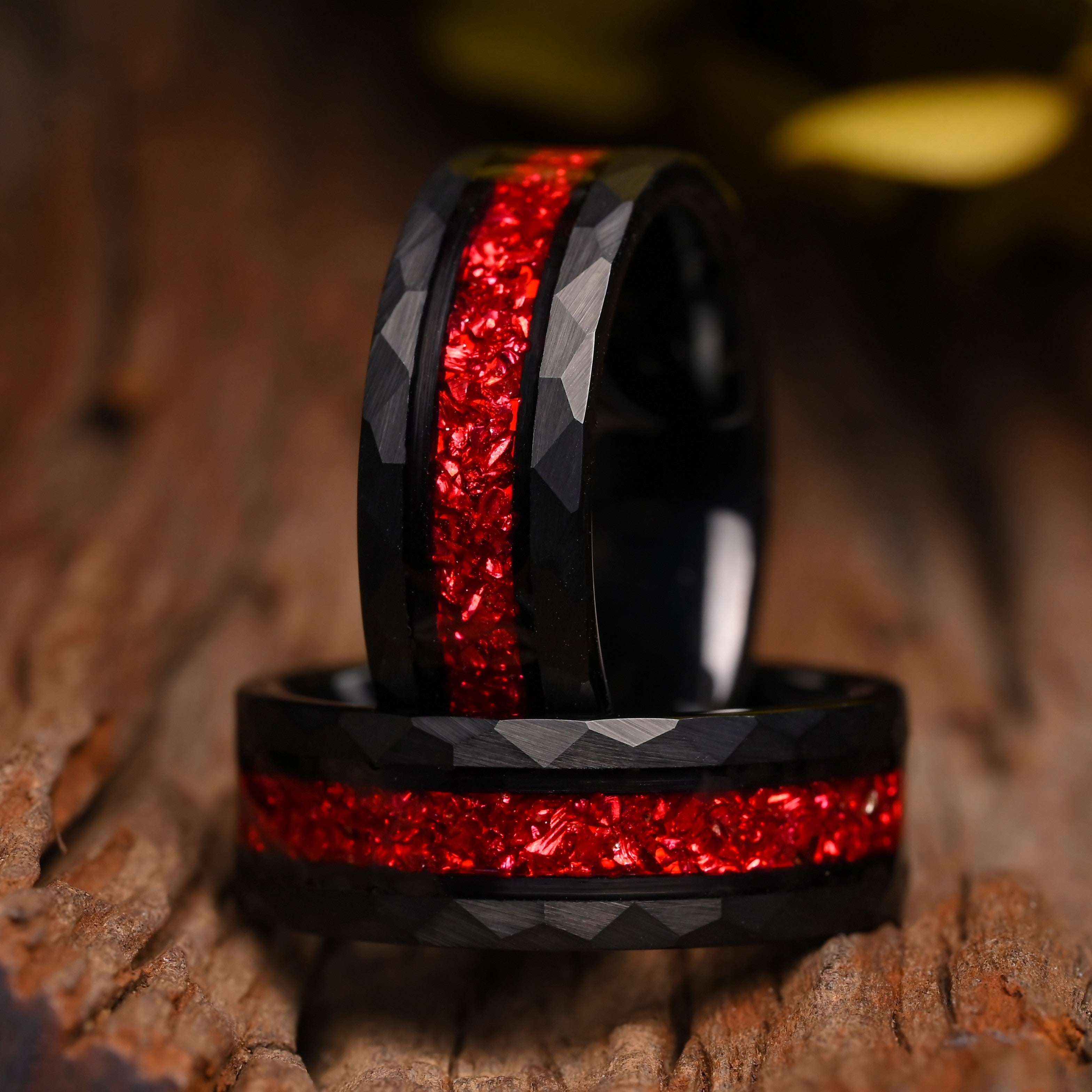 Garnet – Ring für Paare– 925 Sterling Silber und Wolfram Ringe – Ehering – Trauring – Roter Granat – Jubiläumsgeschenk – Monetto-Ringe