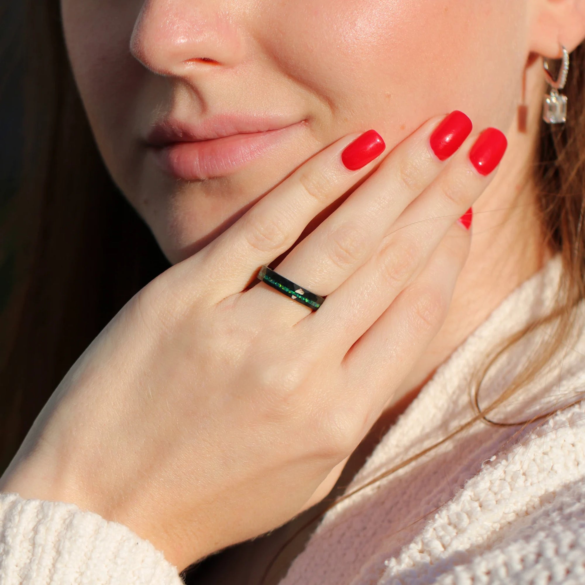 Enigma - Ringe Fur Damen - Wolfram Ring - Grüne Opal Einlage - Jubiläumsring, Ehering - Monetto Ringe