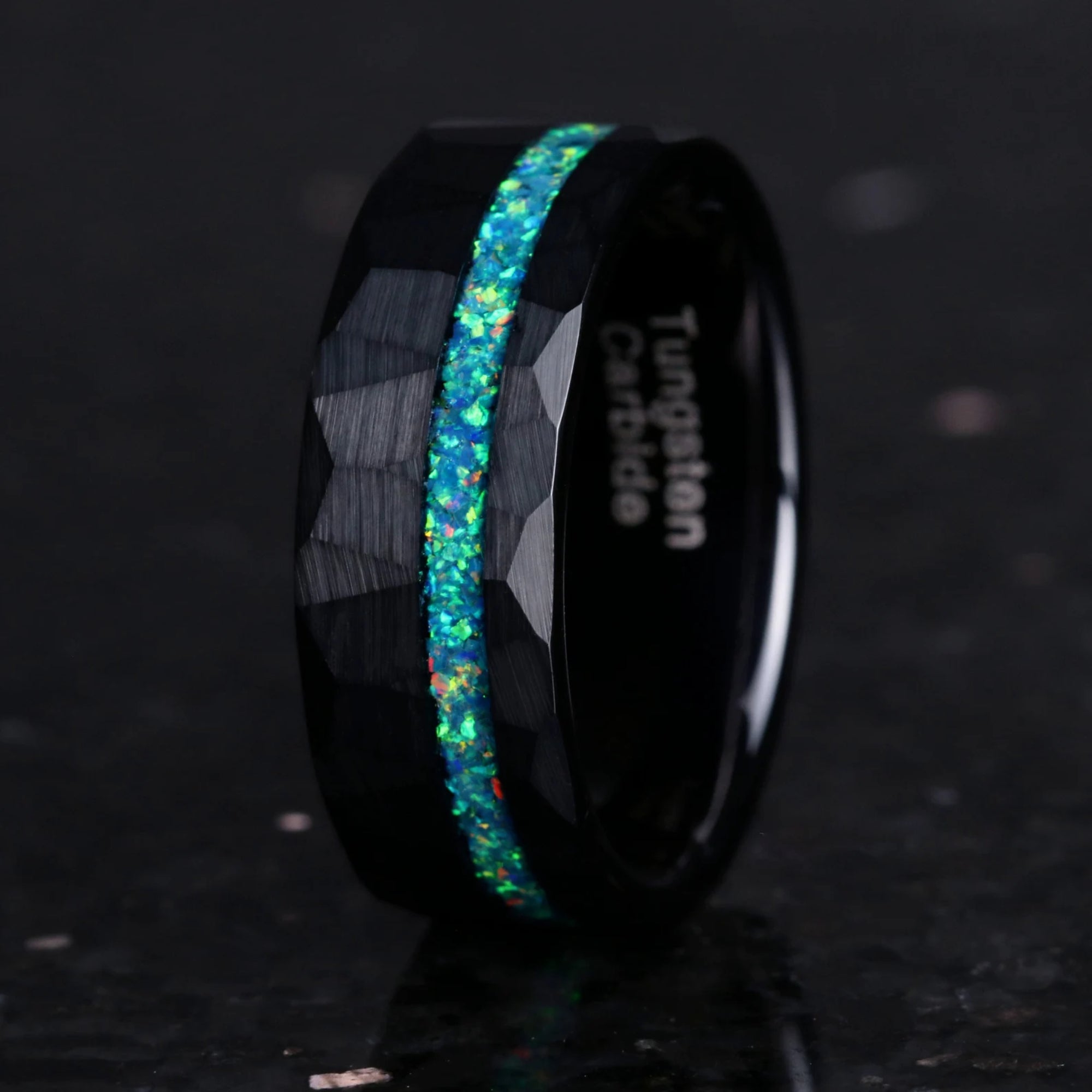 Enigma - Ringe Fur Manner - Wolfram Ring - Grüne Opal Einlage - Jubiläumsring, Ehering - Monetto Ringe