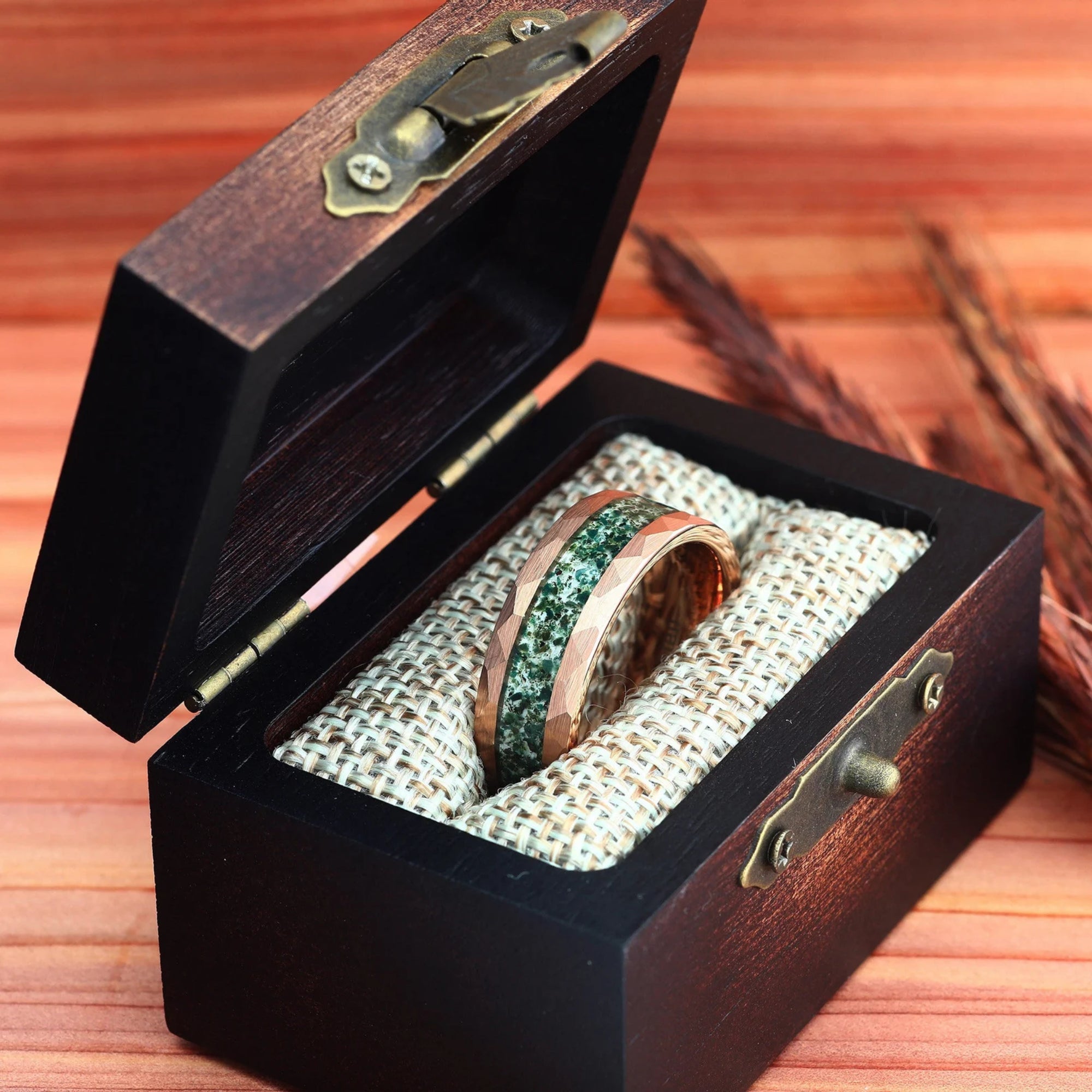 Sonnenwende - Moosachat Ringe Set - WOLFRAM - Monetto Ringe