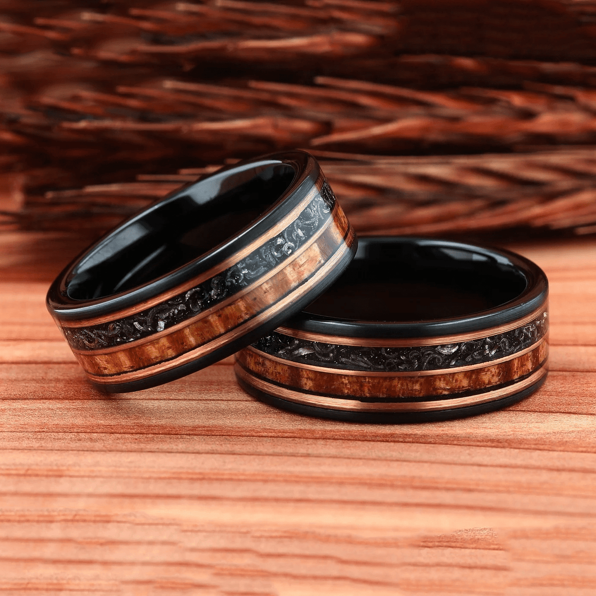 Adonis - Ringe Set - Ringe für Paare | Meteoriten & Schwarzer Wolfram