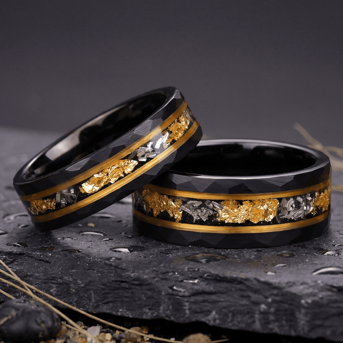 Gentleman - Ringe Set - Ringe für Paare | Wolfram, 24 Karat Blattgold