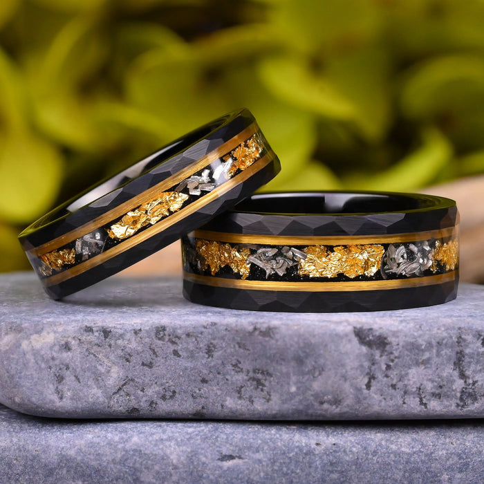Gentleman - Ringe Set - Ringe für Paare | Wolfram, 24 Karat Blattgold