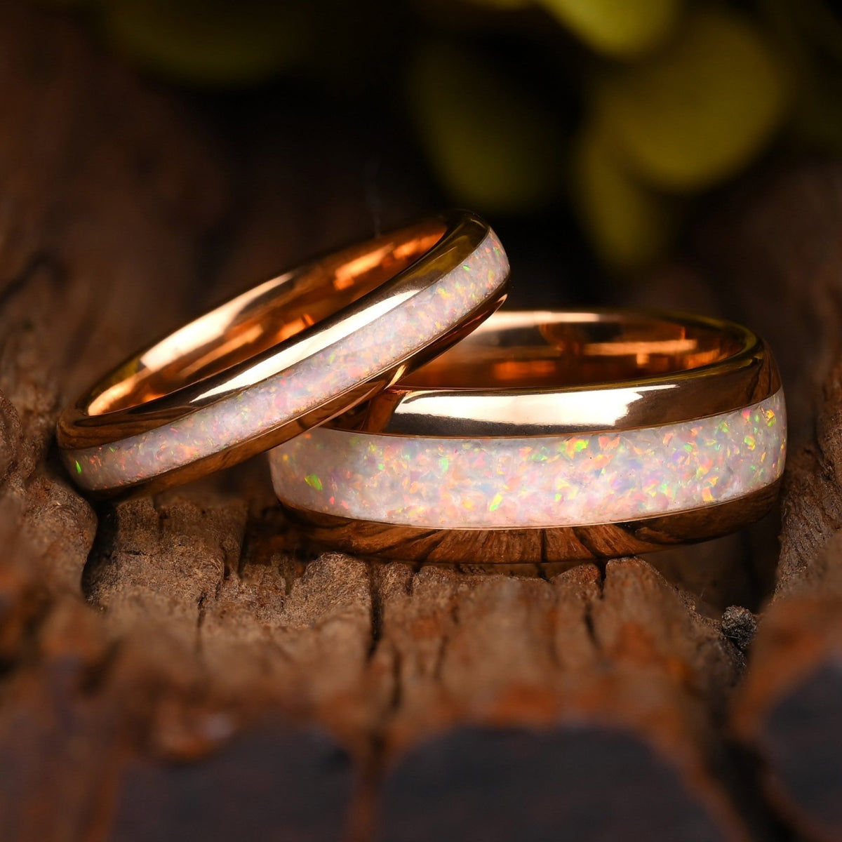Opal - Ringe Set - Ringe für Paare | Wolfram & weiße Feueropal