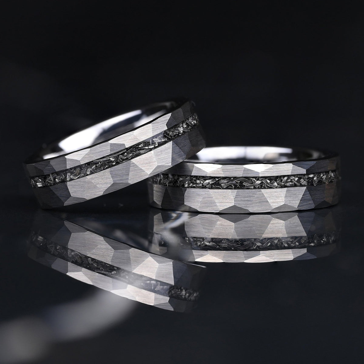 Meteor Na Ringe Silberschmied - Ringe Set - Ringe für Paare | Wolfram und Meteorite