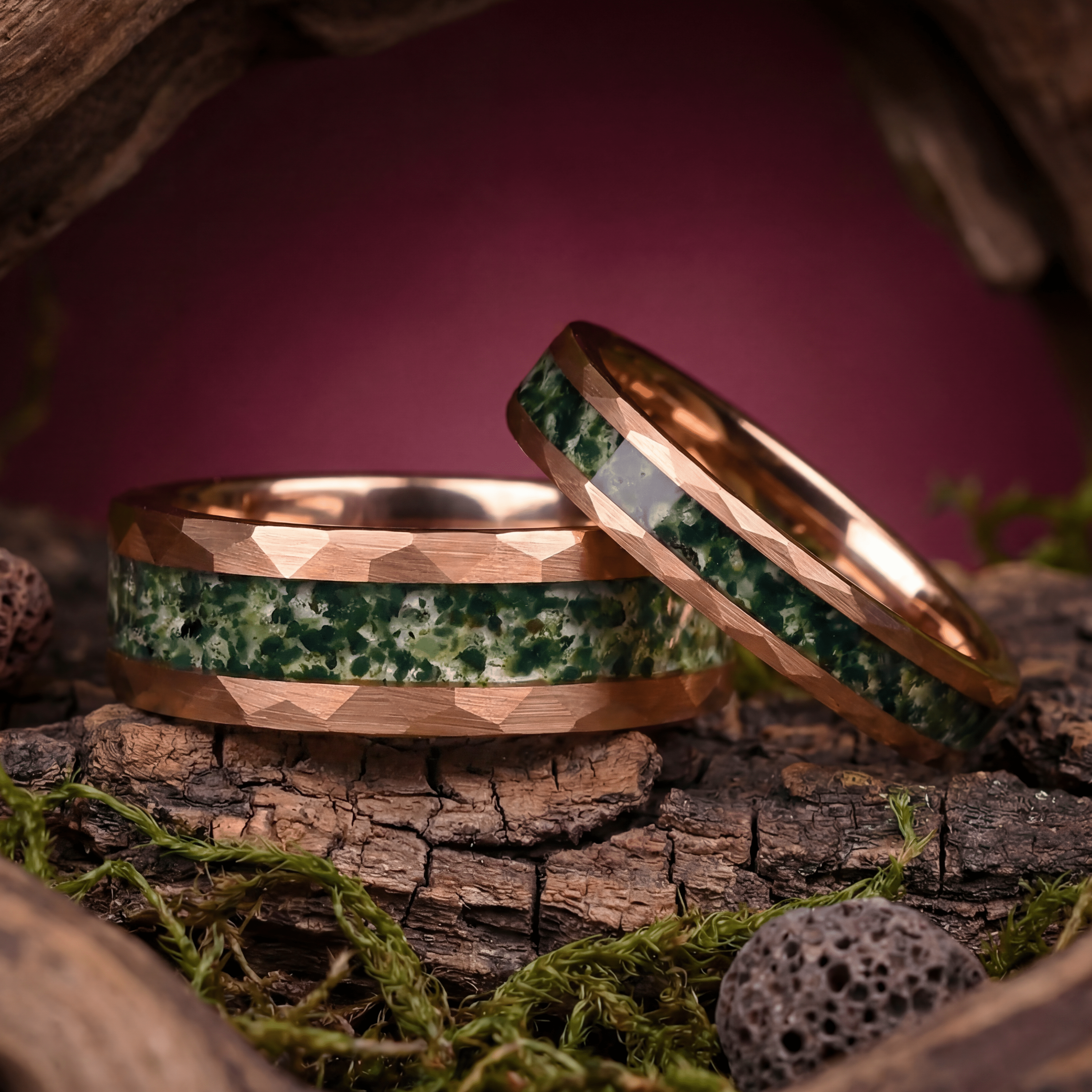 Sonnenwende - Moosachat Ringe Set