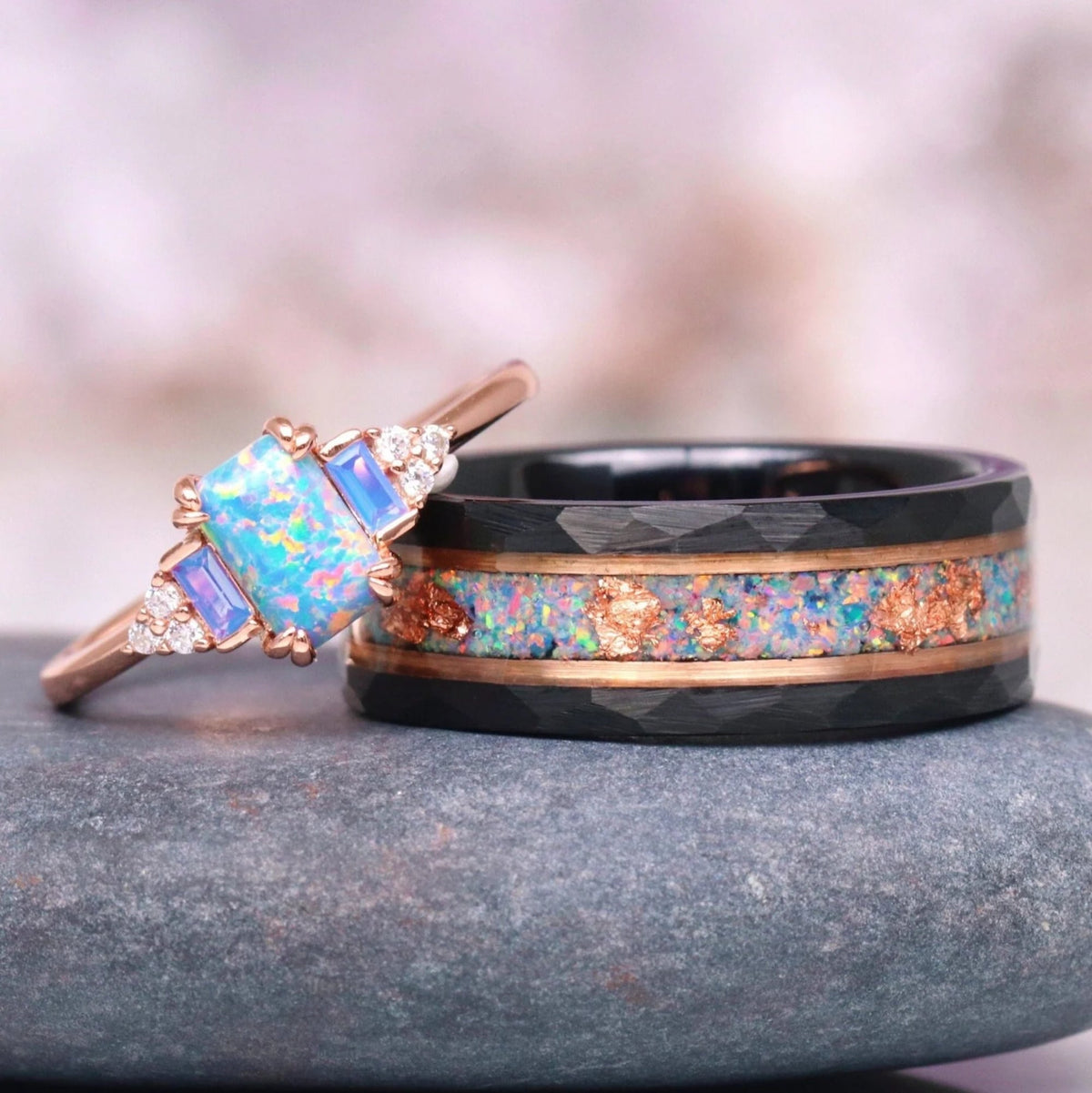 Aura - Ringe Set - Ringe für Paare | Opaleszierender Saphir