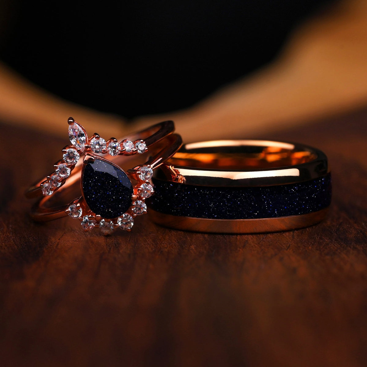 Sonne Ringe Set - Ringe für Paare | Wolfram & Sterling Silber.